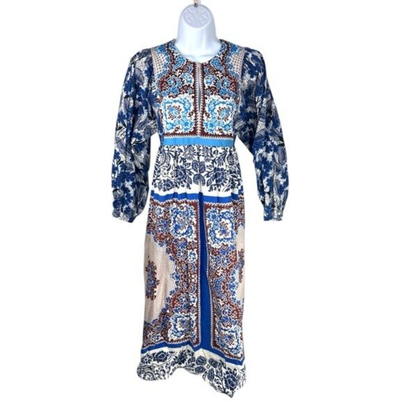 Weekend Max Mara Ghiotto Floral Cotton Midi Dress Size 0 NWT – Long Sleeve - Picture 3 of 9